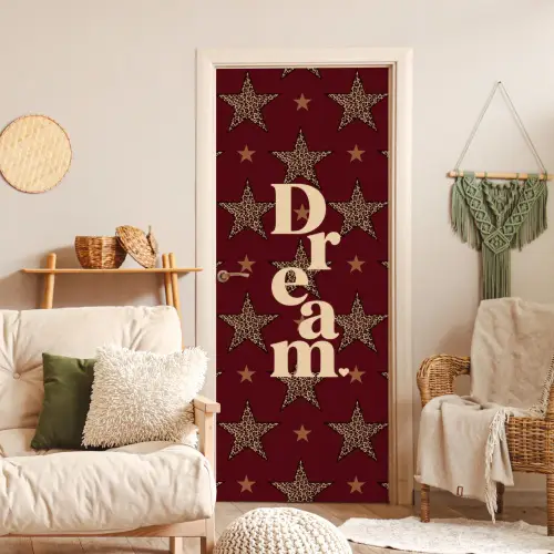 Sterren - Luipaardprint - Dream - Bordeaux deurposter klein -sfeer2