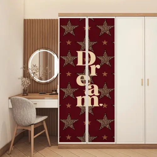 Sterren - Luipaardprint - Dream - Bordeaux deurposter klein -sfeer3