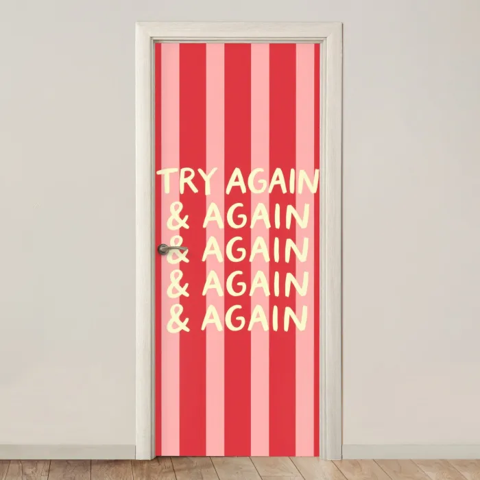 Strepen - Rood - Try again deurposter klein -3d_beige
