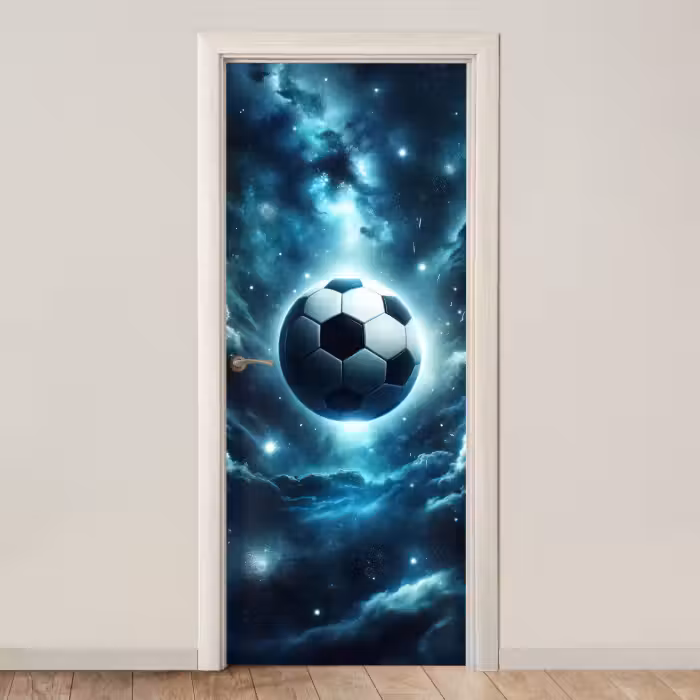 Deursticker - Voetbal - Galaxy - Ruimte - Sport - Blauw