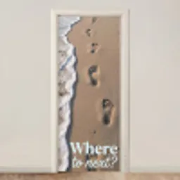 Where to next - Strand - Voetstappen deurposter klein -3d_beige