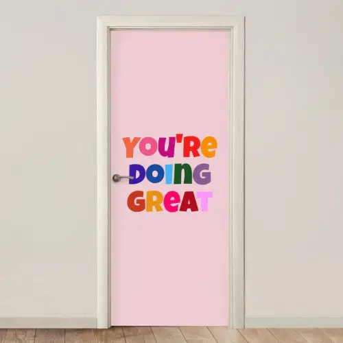 You're doing great - Roze - Kleurrijk deurposter klein -3d_beige