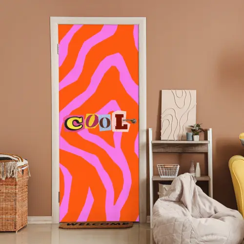 Zebraprint - Grafisch - COOL - Oranje deurposter klein -sfeer1