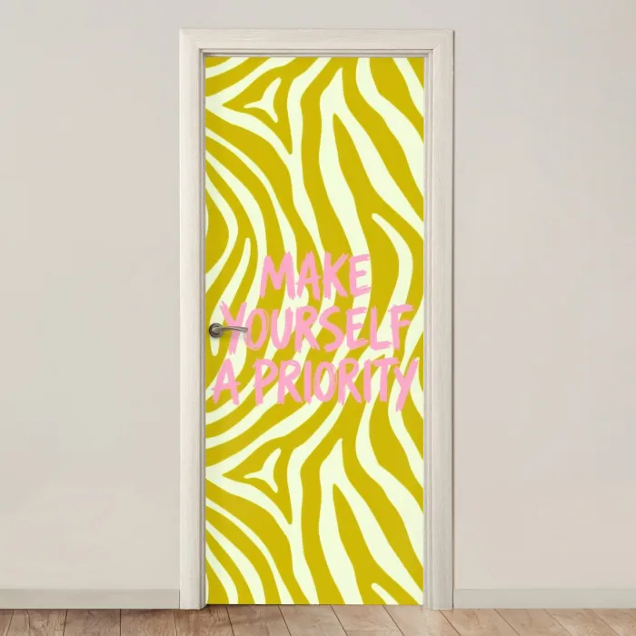 Zebraprint - Priority - Roze deurposter klein -3d_beige