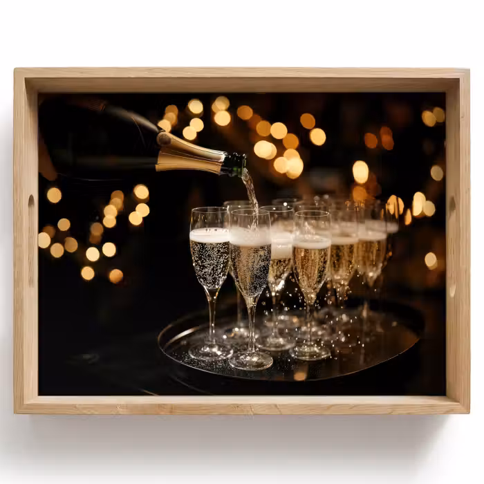 Dienblad - Lichter - Champagner - Gläser