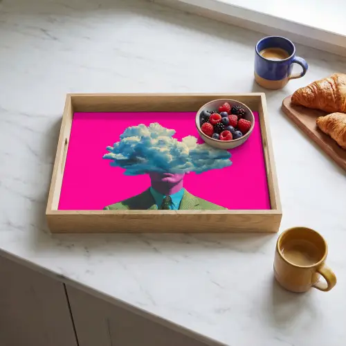 Man - Pak - Wolk - Roze Dienblad Rechthoek middel -sfeer2