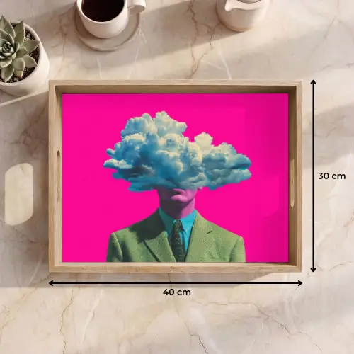 Man - Pak - Wolk - Roze Dienblad Rechthoek middel -USP_Formaat