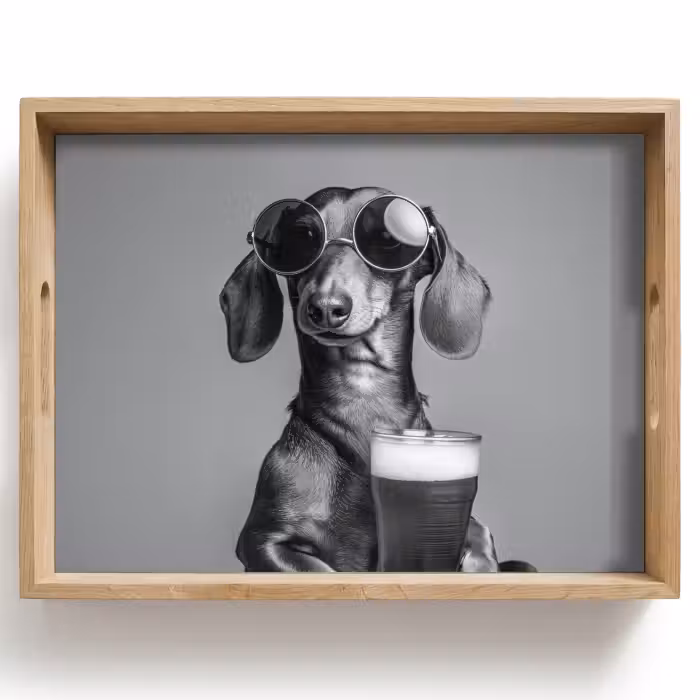 Dienblad - Teckel - Bier - Glas - Bril