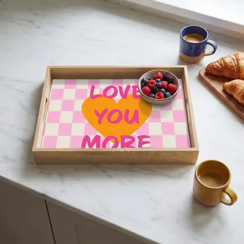 Valentijn - Love - Roze - Oranje Dienblad Rechthoek middel -sfeer2