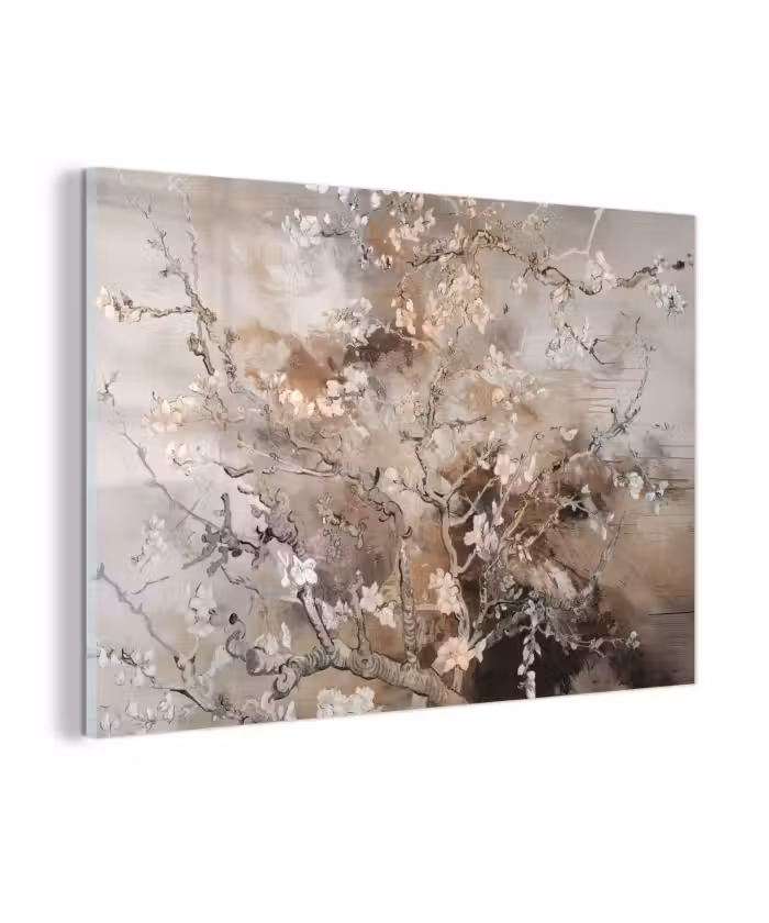 Glas schilderij - Amandelbloesem - Kunst - Van Gogh - Beige - Abstract