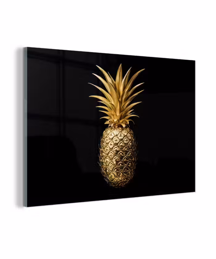 Glas schilderij - Ananas - Zwart - Goud - Luxe