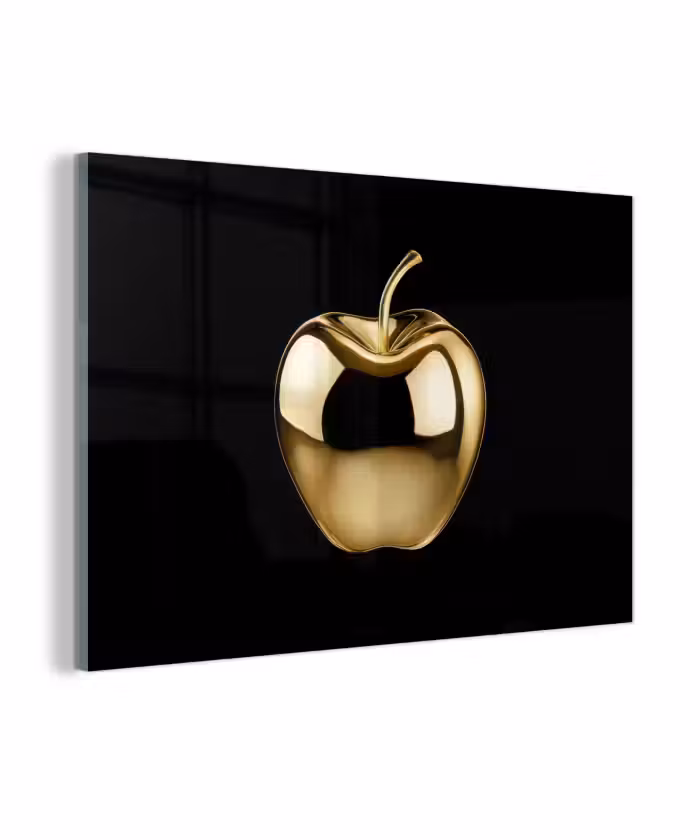 Glas schilderij - Appel - Goud - Chrome - Zwart