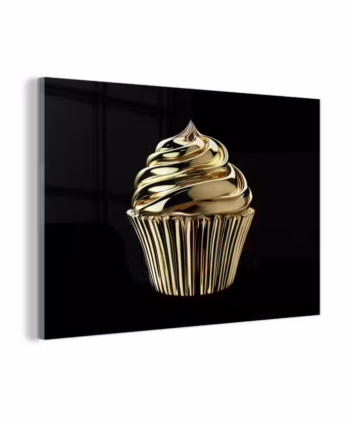 Glas schilderij - Cupcake - Eten - Goud - Zwart
