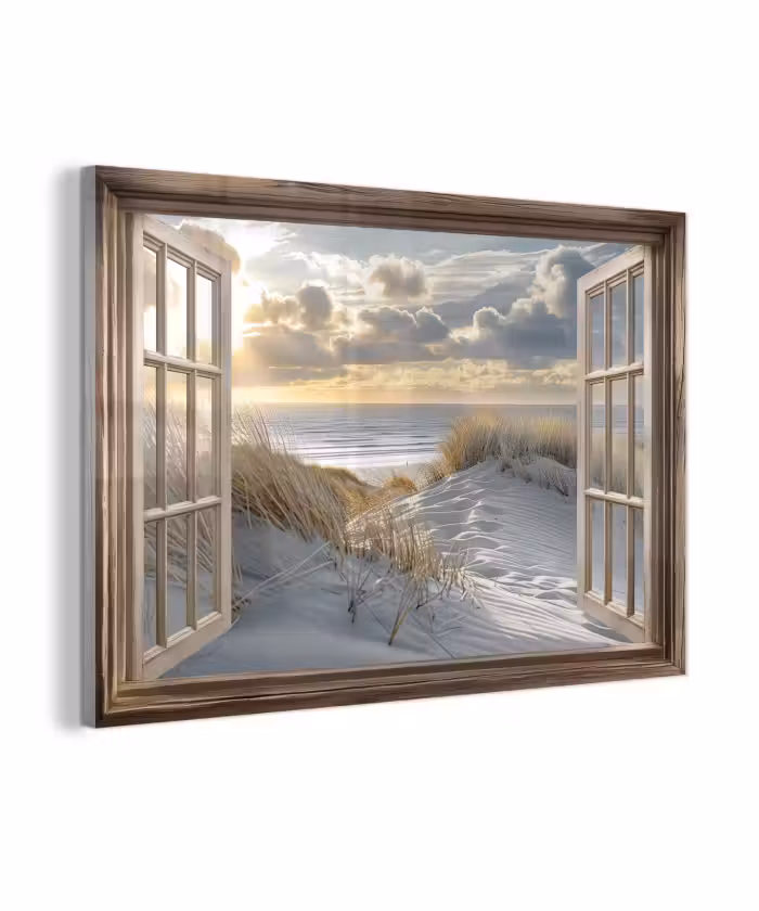 Glas schilderij - Doorkijk - Strand - Duinen - Zee - Natuur