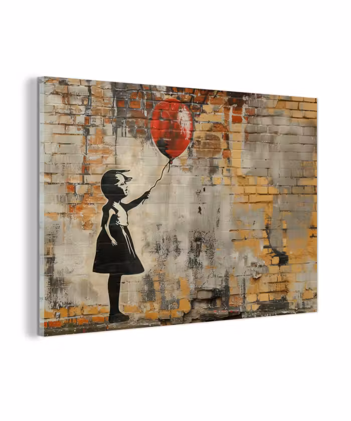 Glas schilderij - Graffiti - Banksy - Meisje - Street art