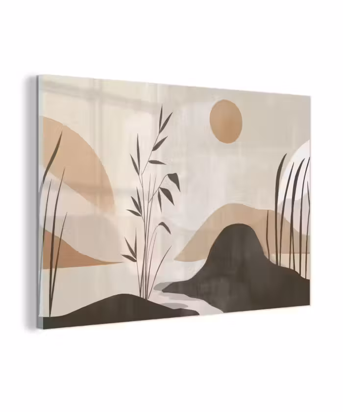 Glas schilderij - Japandi - Landschap - Beige