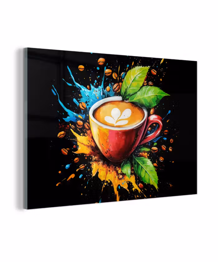 Glas schilderij - Koffie - Graffiti - Drinken - Abstract