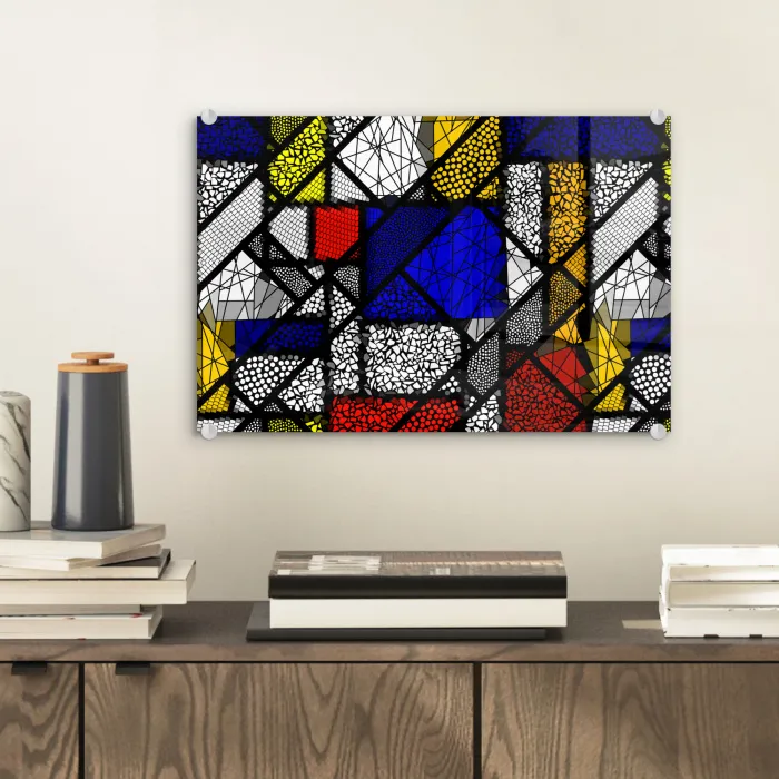 Mondriaan - Glas in lood - Oude Meesters - Kunstwerk - Abstract - Schilderij plexiglas 5mm klein -sfeer1
