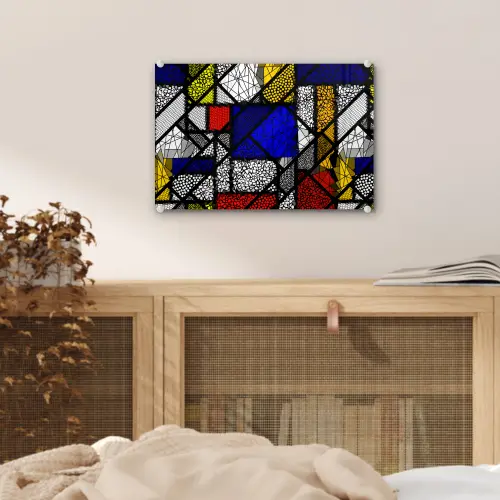 Mondriaan - Glas in lood - Oude Meesters - Kunstwerk - Abstract - Schilderij plexiglas 5mm klein -sfeer4