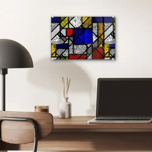 Mondriaan - Glas in lood - Oude Meesters - Kunstwerk - Abstract - Schilderij plexiglas 5mm klein -sfeer6