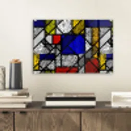 Mondriaan - Glas in lood - Oude Meesters - Kunstwerk - Abstract - Schilderij plexiglas 5mm klein -sfeer1