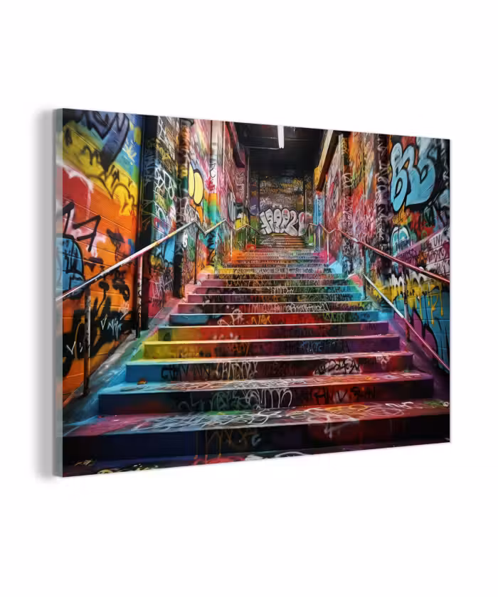 Glas schilderij - Trap - Graffiti - Kleuren - Kunst