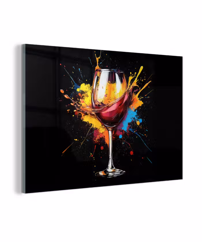Glas schilderij - Wijn - Glas - Graffiti - Borrel - Rood - Verf