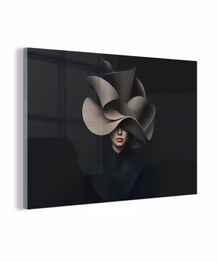 Glas schilderij - Zwarte - Hoed - Vrouw