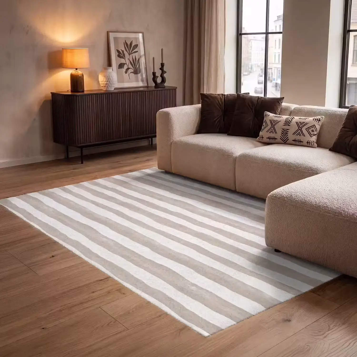 Vloerkleed - Minimalistisch - Strepen - Beige