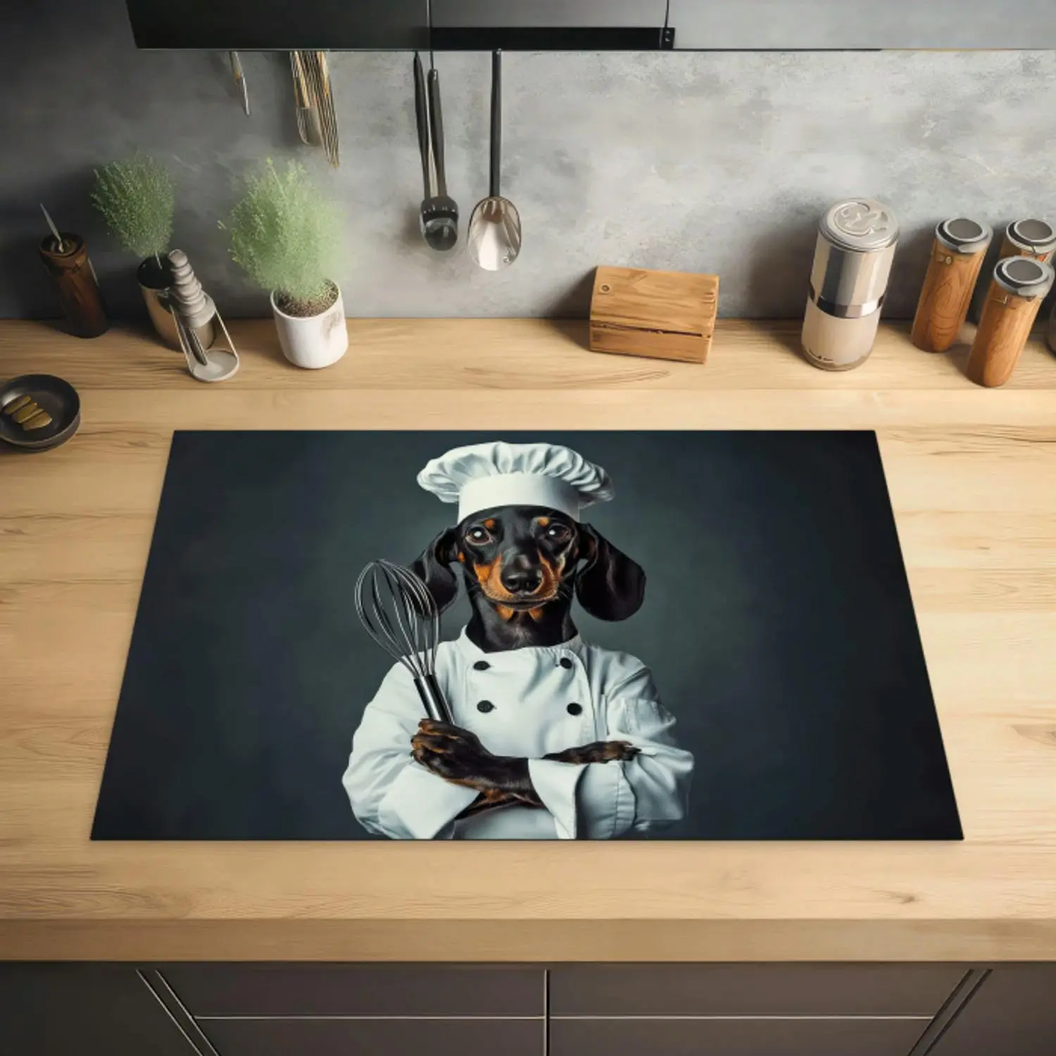 Inductie beschermer met een hond als kok