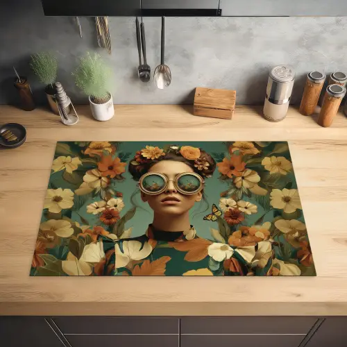Bloemenkrans - Vrouwengezicht - Zonnebril - Oranje Inductie beschermer vinyl 3mm klein -sfeer5