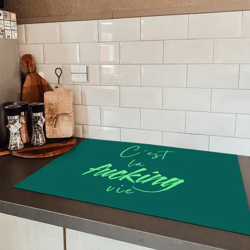 c'est la fucking vie - Groen - Handgeschreven Inductie beschermer vinyl 3mm klein -sfeer3