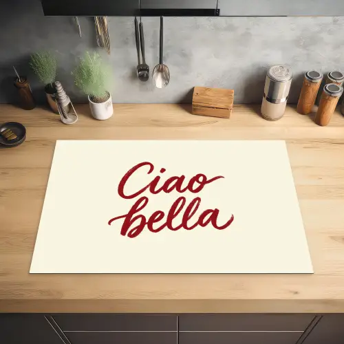 Ciao bella - Rood - Wit - Minimalistisch Inductie beschermer vinyl 3mm klein -sfeer5