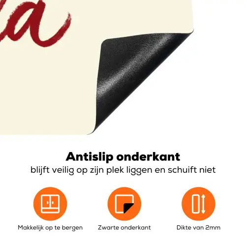 Ciao bella - Rood - Wit - Minimalistisch Inductie beschermer vinyl 3mm klein -zzzzzzz-td-onderkant