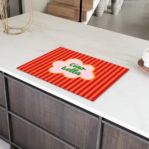 Ciao bella - Tekstwolk - Strepen - Oranje Inductie beschermer vinyl 3mm klein -sfeer8