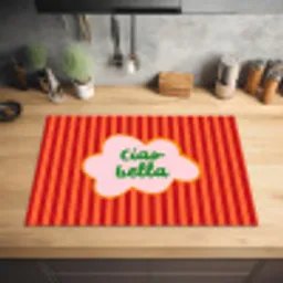 Ciao bella - Tekstwolk - Strepen - Oranje Inductie beschermer vinyl 3mm klein -sfeer5