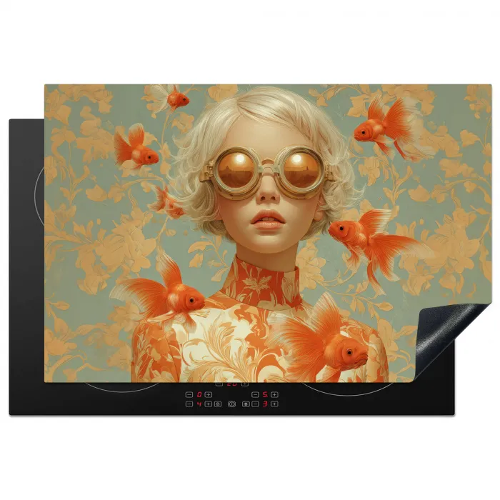 Goudvissen - Oranje - Vrouw - Blond Inductie beschermer vinyl 3mm klein -3d