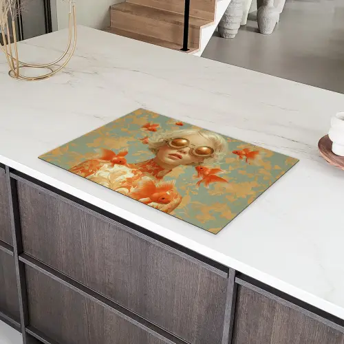 Goudvissen - Oranje - Vrouw - Blond Inductie beschermer vinyl 3mm klein -sfeer8