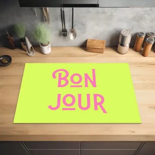 Groen - Roze bonjour - art-deco Inductie beschermer vinyl 3mm klein -sfeer5