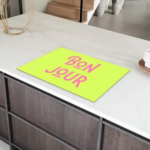 Groen - Roze bonjour - art-deco Inductie beschermer vinyl 3mm klein -sfeer8