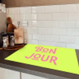 Groen - Roze bonjour - art-deco Inductie beschermer vinyl 3mm klein -sfeer3