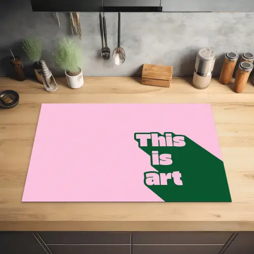 Groen - Teskt - This is art - Roze Inductie beschermer vinyl 3mm klein -sfeer5