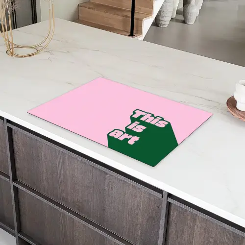 Groen - Teskt - This is art - Roze Inductie beschermer vinyl 3mm klein -sfeer8