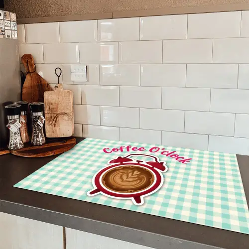 Koffie - Klok - Groen Inductie beschermer vinyl 3mm klein -sfeer3