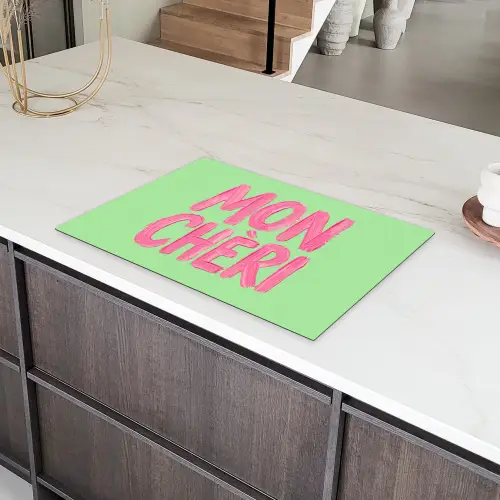 Mon cheri - Groen - Roze Inductie beschermer vinyl 3mm klein -sfeer8