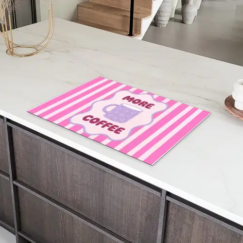 More coffee - Roze - Paars - Strepen - Mok Inductie beschermer vinyl 3mm klein -sfeer8