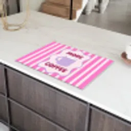 More coffee - Roze - Paars - Strepen - Mok Inductie beschermer vinyl 3mm klein -sfeer8