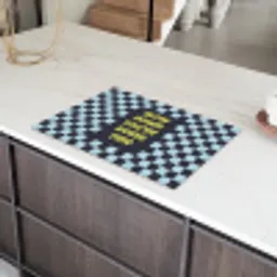 Patroon - Geblok - Blauw - Slow down you're doing fine Inductie beschermer vinyl 3mm klein -sfeer8