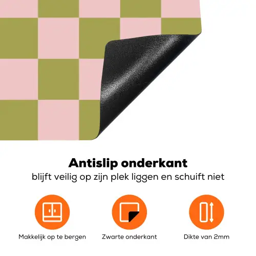 Patroon - Geblokt - Olijfgroen - Amore Inductie beschermer vinyl 3mm klein -zzzzzzz-td-onderkant
