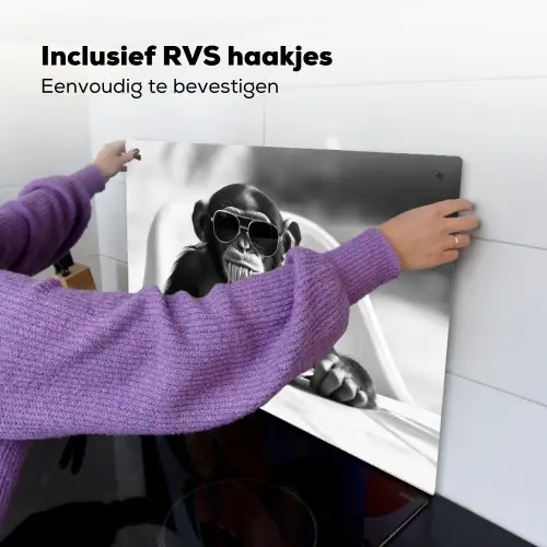 Aap - Spaghetti - Zonnebril - Zwart wit - Cool - Dier Inductie beschemer met haakjes klein -ky-ophangen-nl